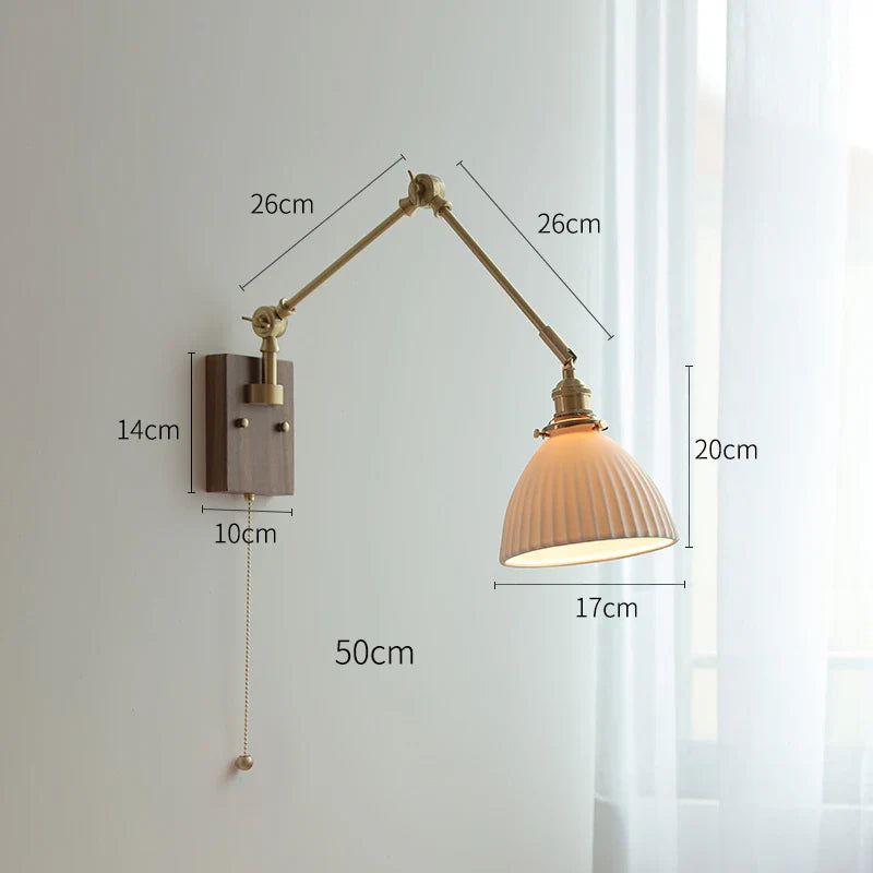 Helnys Copper Swing Arm Wall Lamp Sconce - LED Bedroom Living Room Light