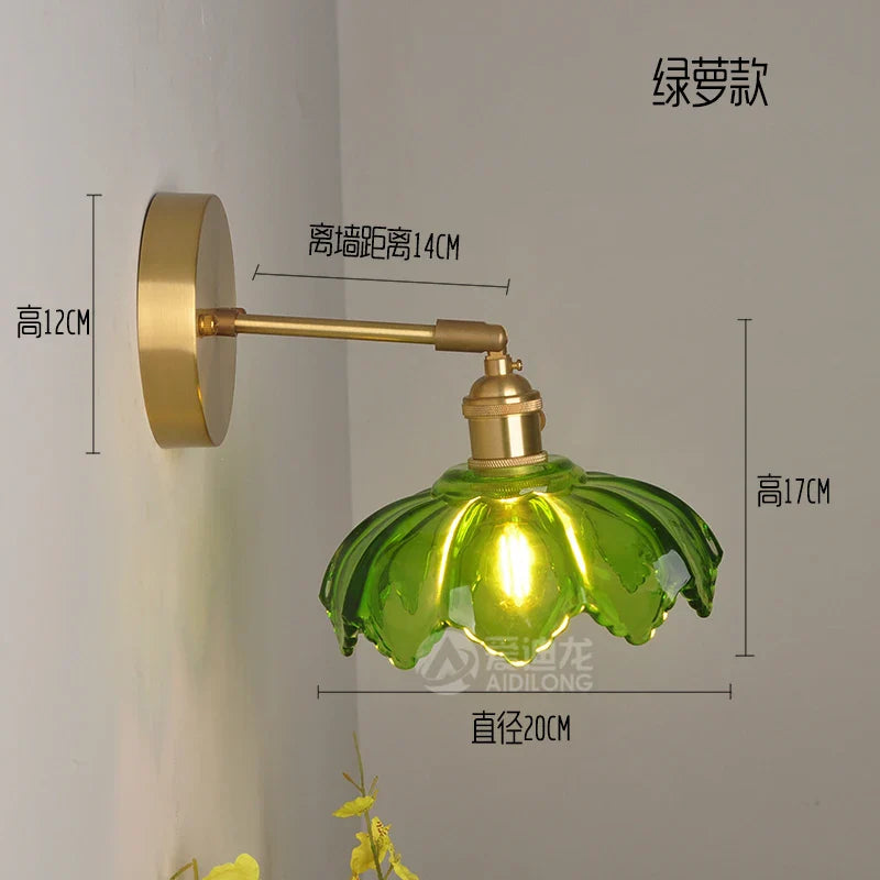 Helnys Nordic Brass Wall Lamp Bedside Sconce Glass LED Light