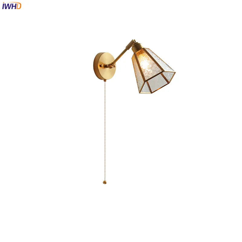 Helnys Green Glass LED Wall Lights with Pull Chain Switch