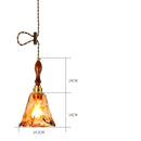 Helnys Vintage Wood Copper Pendant Lights Amber Glass Japanese Style LED