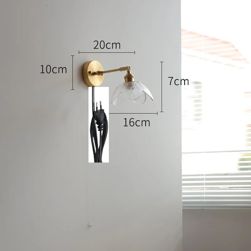 Helnys Green Glass LED Wall Light with Pull Chain Switch - Nordic Modern Design