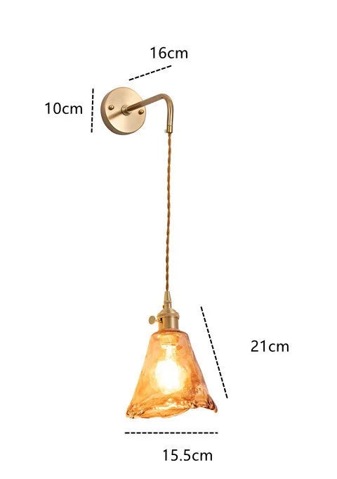 Helnys Amber Glass Wall Lamp Switch Bedroom Living Room Stair Light LED