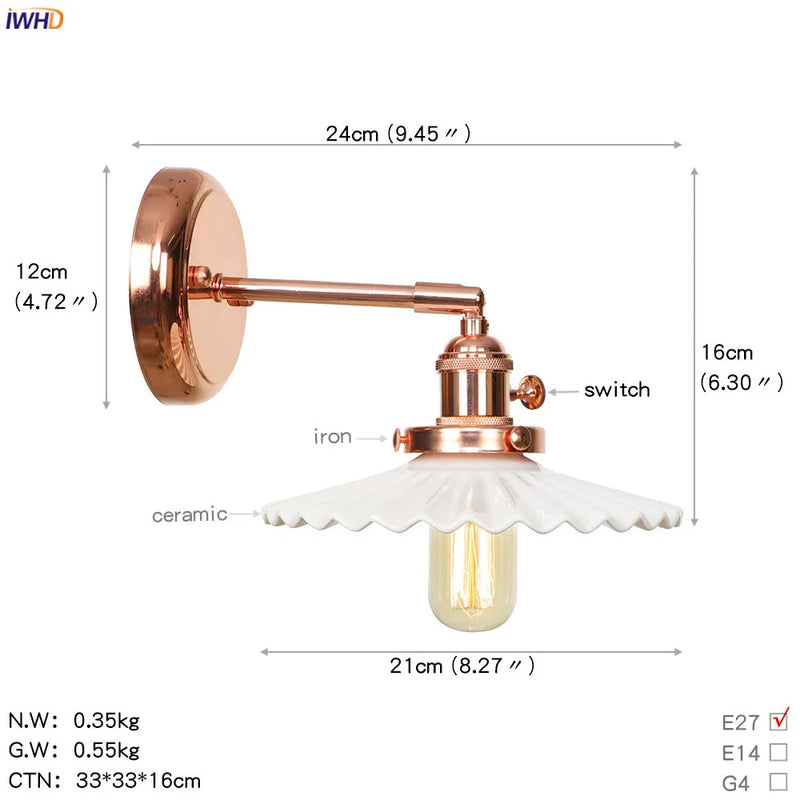 Helnys Ceramic LED Wall Sconce Rose Gold Bedroom Stair Light