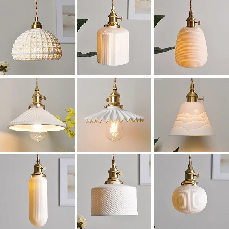Modern Helnys Nordic White Ceramic LED Pendant Lights with Knob Switch for Elegant Home Decor