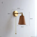 Helnys Copper LED Wall Sconce Pull Chain Switch Modern Wood Wall Light Fixtures
