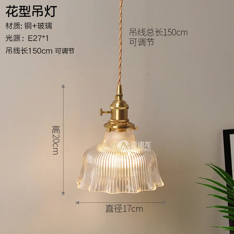 Helnys Nordic Copper LED Glass Pendant Light for Bedroom, Restaurant, Bar, and Cafe