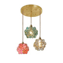 Helnys Nordic Flower Copper Glass Pendant Light Fixture with LED for Bedroom Dining Living Room
