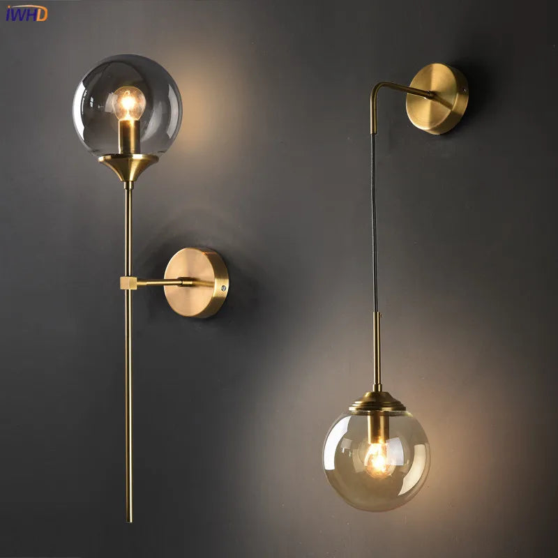 Helnys Nordic Glass Ball LED Wall Lamp for Bedroom and Bathroom