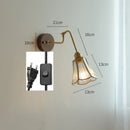 Helnys Vintage Wall Lamp with Pull Chain and Wood Base