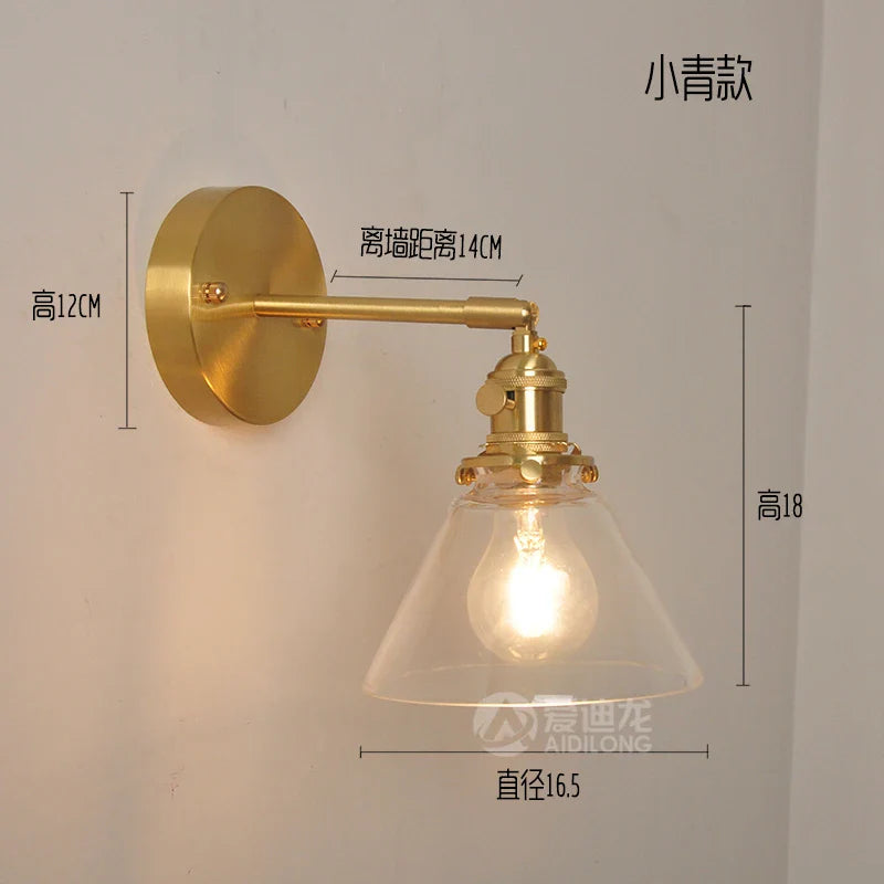 Helnys Nordic Brass Wall Lamp Bedside Sconce Glass LED Light