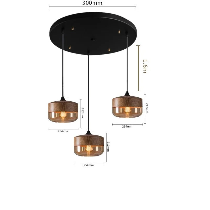 Helnys Nordic Wood LED Glass Pendant Light for Dinning Room Cafe Bedroom