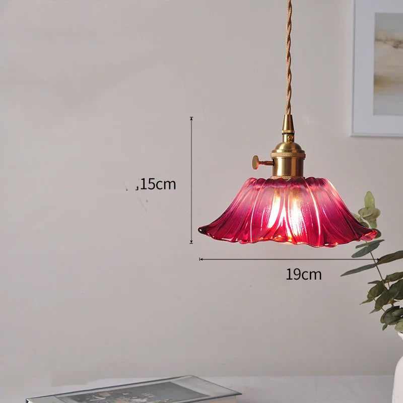 Helnys Flower Glass LED Pendant Light: Nordic Modern Hanging Lamp for Bedroom & Dining Room