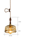 Helnys Vintage Wood Copper Pendant Lights Amber Glass Japanese Style LED