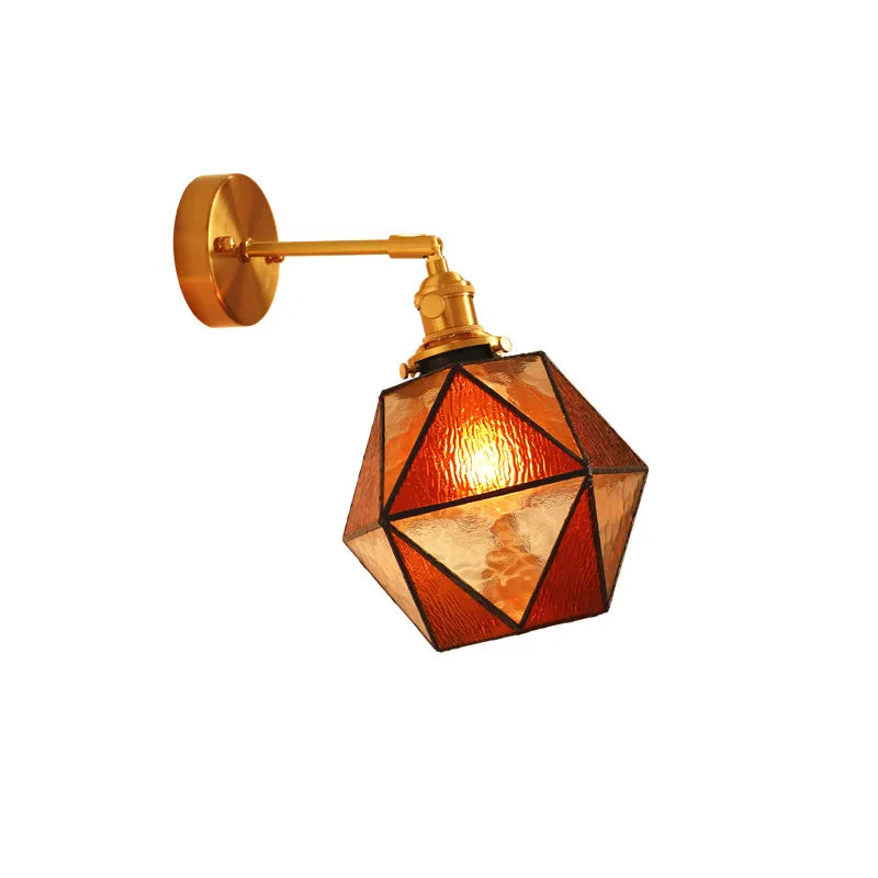 Helnys Copper LED Wall Lights Fixtures Switch Stair Light Glass Wall Lamp Sconce