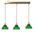 Helnys Green Glass LED Pendant Light with Wood Handle & Copper Socket