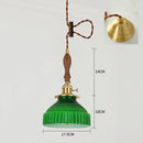 Helnys Green Glass LED Pendant Light with Wood Handle & Copper Socket