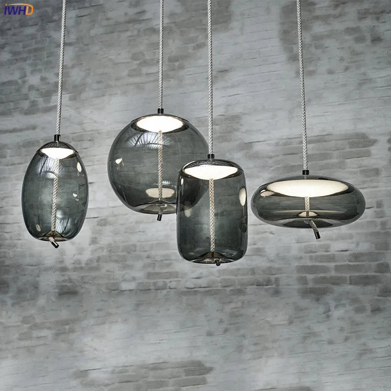 Helnys Nordic Glass LED Pendant Light Fixture Modern Dining Room Hanging Lamp