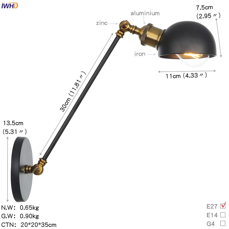 Helnys White Swing Arm Wall Light 4W Industrial Vintage Wall Sconce Luminaria