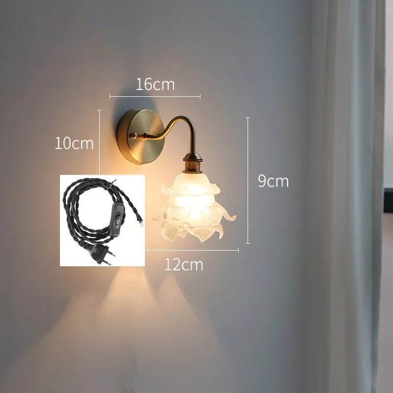 Helnys Flower Glass Copper Wall Sconce LED Light Nordic Modern Wandlamp