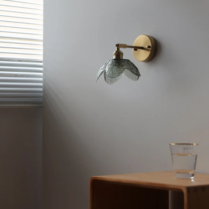 Helnys Glass LED Wall Light Switch Pure Copper Bedroom Living Room Lamp