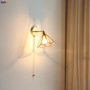 Helnys Copper Glass LED Wall Light with Pull Chain Switch, Modern Nordic Wall Sconce