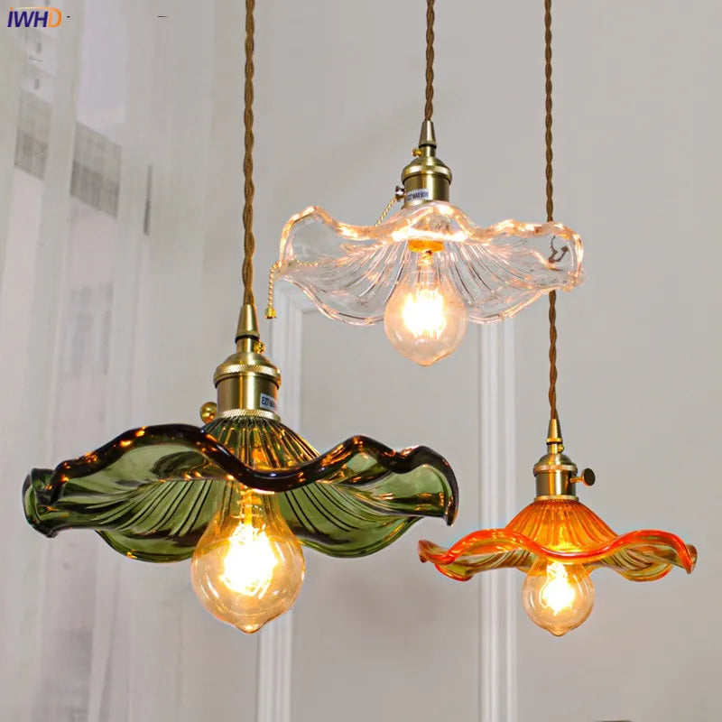 Helnys Glass Copper Pendant Light Nordic Style LED Hanging Lamp Fixtures