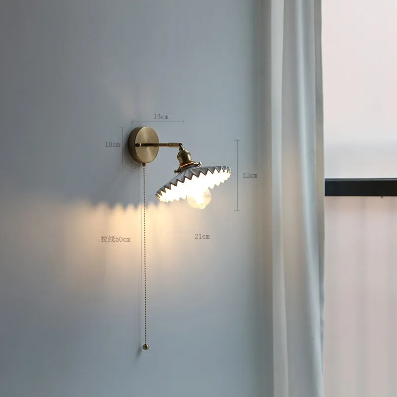 Helnys Copper LED Wall Light with Pull Chain Switch