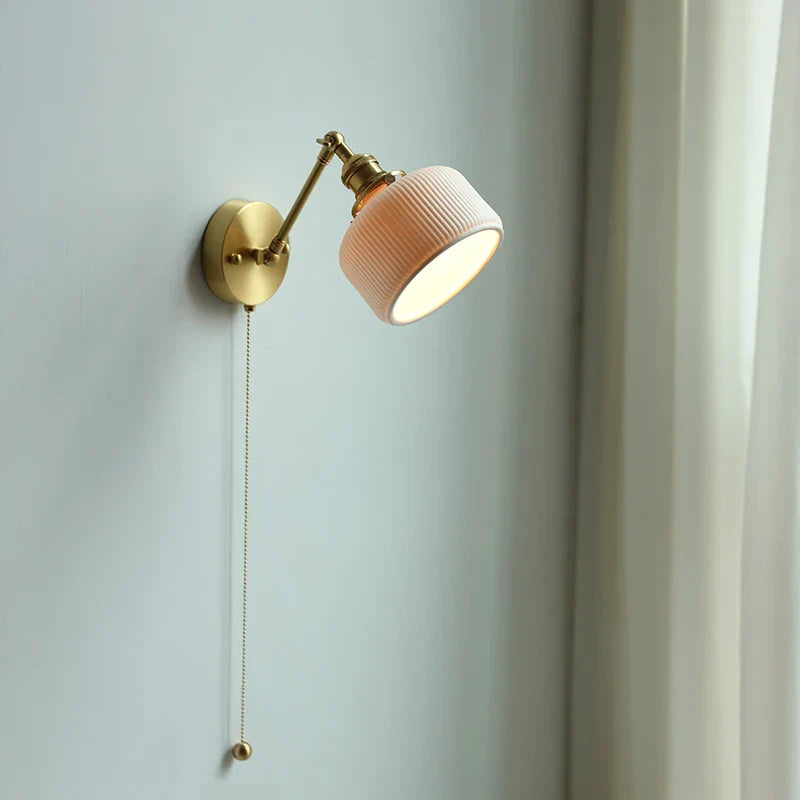 Helnys Ceramic Copper Arm Wall Lamp with Pull Chain Switch - Nordic Modern Style