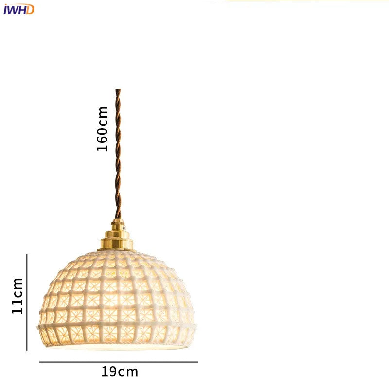 Helnys Nordic Ceramic Pendant Lamp Japan Style Copper Hanging Light