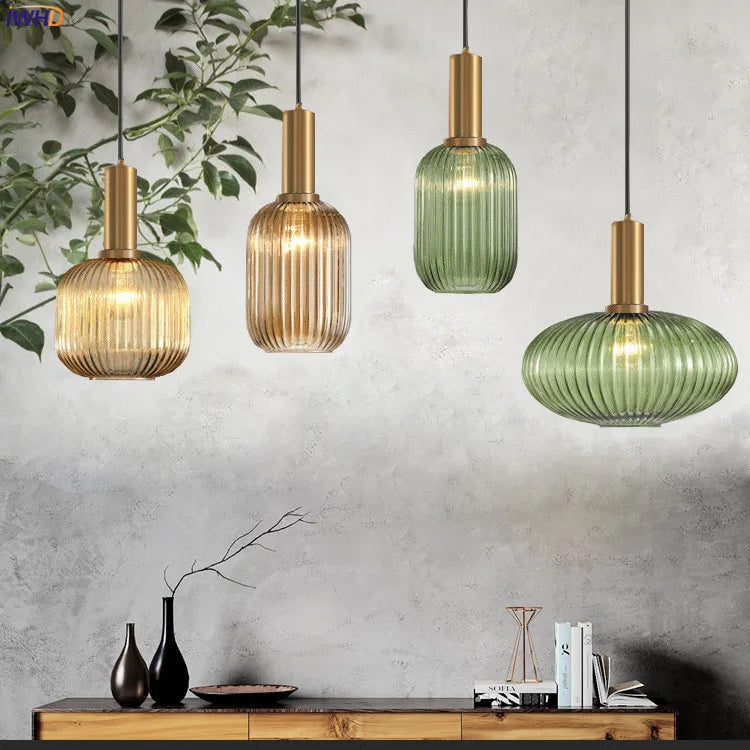 Helnys Nordic Glass Pendant Lights LED Hanging Lamp for Bedroom Living Room