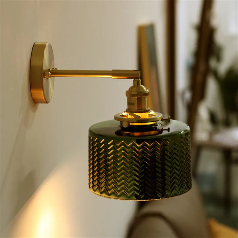 Helnys Green Glass Nordic Wall Sconce with LED Lighting
