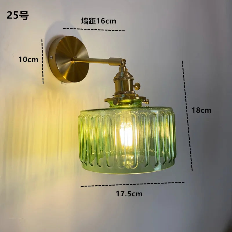 Helnys Green Glass Copper Wall Sconce Modern Nordic Luminaria Lighting