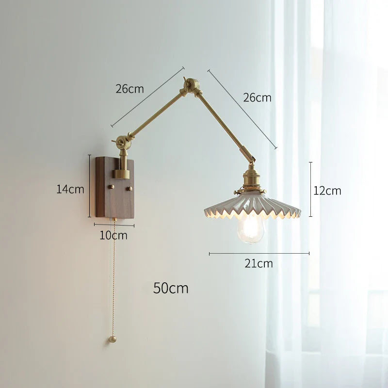 Helnys Copper Swing Arm Wall Lamp Sconce - LED Bedroom Living Room Light