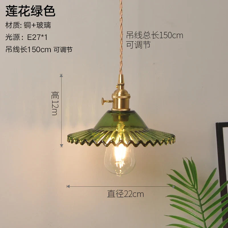 Helnys Nordic Style Copper Glass Pendant Light for Kitchen Dinning Living Room