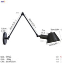 Helnys Black Swing Arm Wall Light Industrial Vintage Sconce LED Lighting
