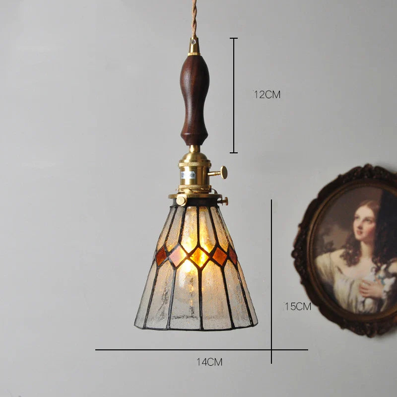 Helnys Nordic Glass Copper Pendant Light with Wood Knob Switch