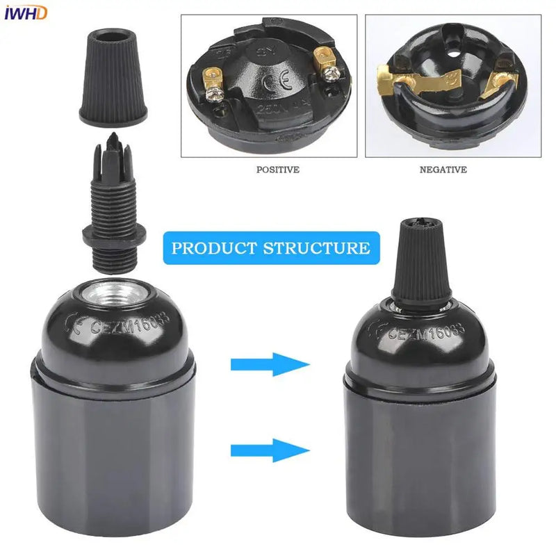 Helnys E27 Lamp Holder Base Socket | Vintage Fitting 110V-220V Bulb Holder