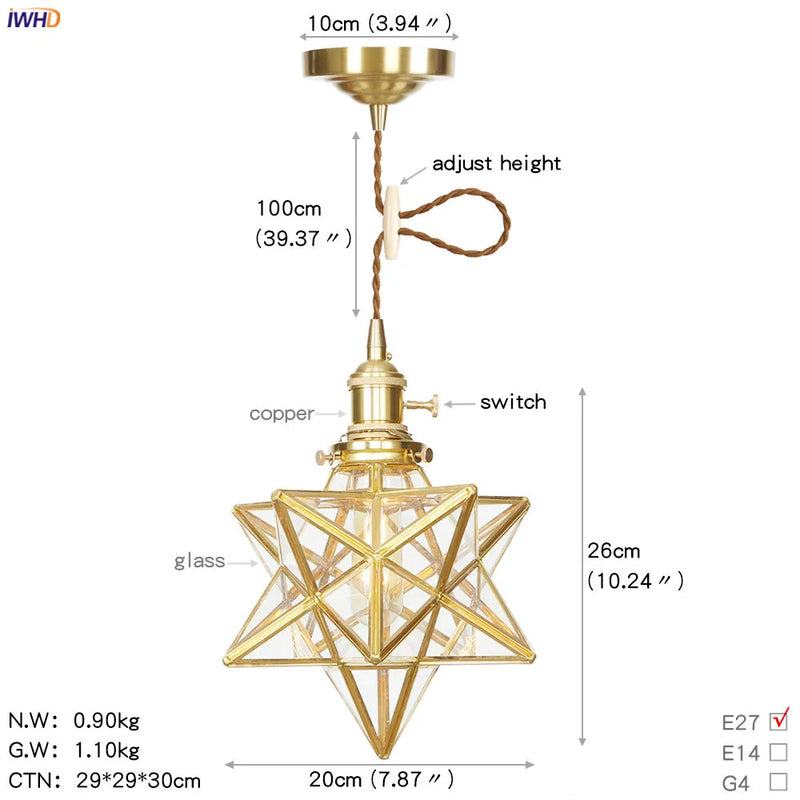 Helnys Modern Glass Copper LED Pendant Lamp for Kitchen Living Room
