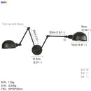 Helnys Antique Edison Wall Sconce Swing Arm Wall Light - Black, 3 Heads