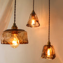 Helnys Vintage Wood Copper Pendant Lights Amber Glass Japanese Style LED