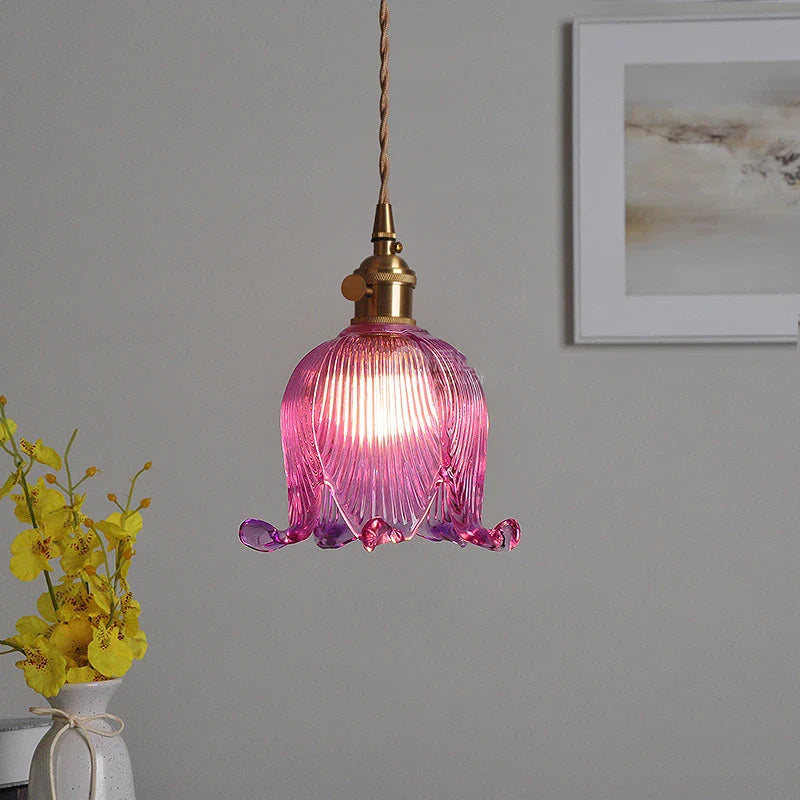 Helnys Amber Glass LED Pendant Lights - Modern Nordic Copper Hanging Lamp