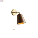 Helnys Adjustable Wooden Wall Lamp with Pull Chain for Bedroom & Bathroom