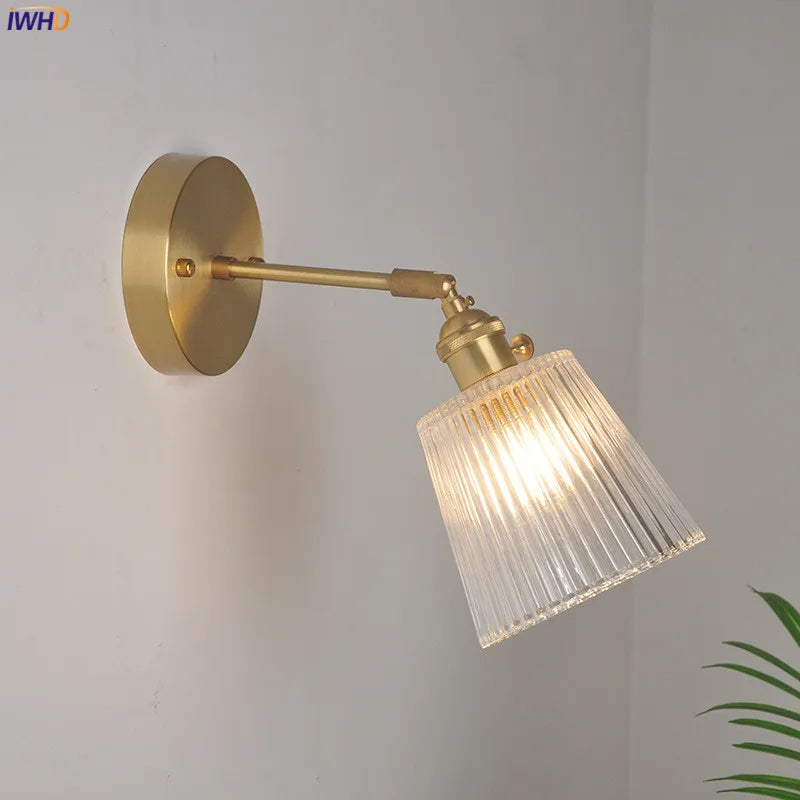 Helnys Japanese Copper Glass Wall Sconce LED Light Nordic Modern Fixture