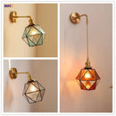 Helnys Copper LED Wall Lights Fixtures Switch Stair Light Glass Wall Lamp Sconce