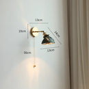 Helnys Green Glass LED Wall Lights - Pull Chain Switch, Adjustable Up And Down