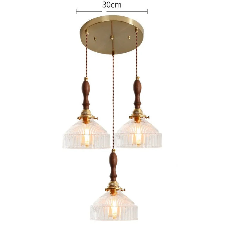 Helnys Green Glass LED Pendant Light with Wood Handle & Copper Socket