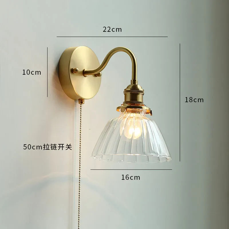 Helnys Nordic Copper Wall Sconce with Pull Chain Switch - Modern LED Light