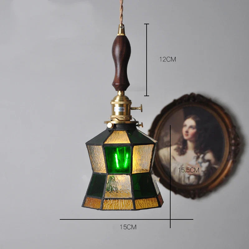 Helnys Nordic Glass Copper Pendant Light with Wood Knob Switch