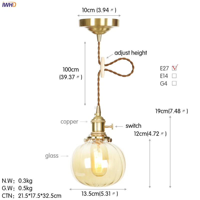 Helnys Nordic White Glass Pendant Light with Japan Copper Finish