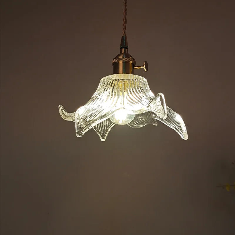 Helnys Flower Glass LED Pendant Light: Nordic Modern Hanging Lamp for Bedroom & Dining Room